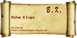 Behm Kinga névjegykártya